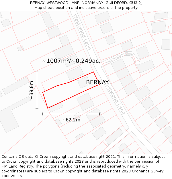 BERNAY, WESTWOOD LANE, NORMANDY, GUILDFORD, GU3 2JJ: Plot and title map