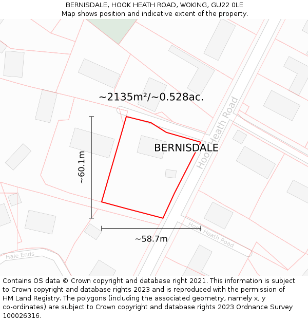 BERNISDALE, HOOK HEATH ROAD, WOKING, GU22 0LE: Plot and title map