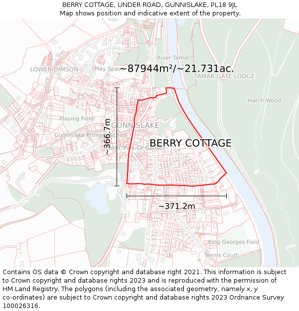 BERRY COTTAGE, UNDER ROAD, GUNNISLAKE, PL18 9JL: Plot and title map