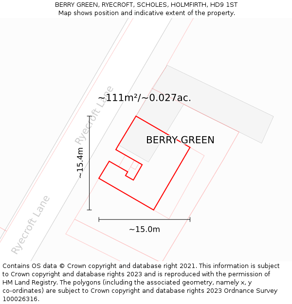 BERRY GREEN, RYECROFT, SCHOLES, HOLMFIRTH, HD9 1ST: Plot and title map