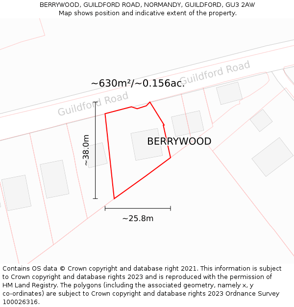 BERRYWOOD, GUILDFORD ROAD, NORMANDY, GUILDFORD, GU3 2AW: Plot and title map