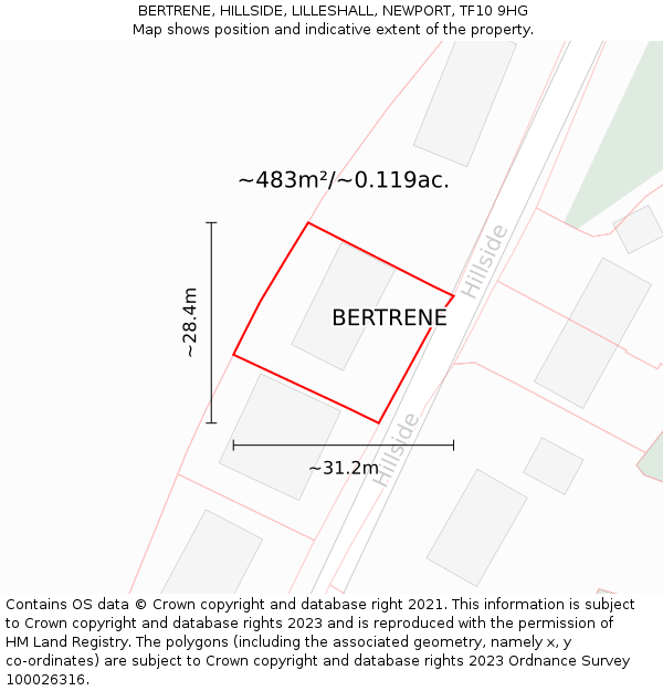 BERTRENE, HILLSIDE, LILLESHALL, NEWPORT, TF10 9HG: Plot and title map
