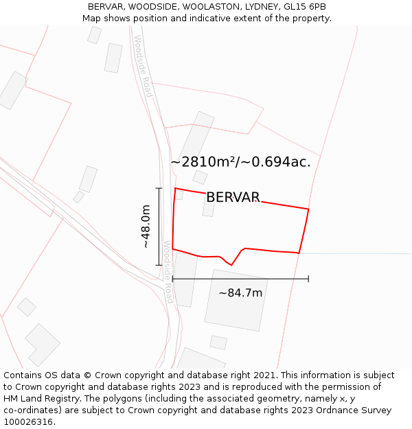 BERVAR, WOODSIDE, WOOLASTON, LYDNEY, GL15 6PB: Plot and title map