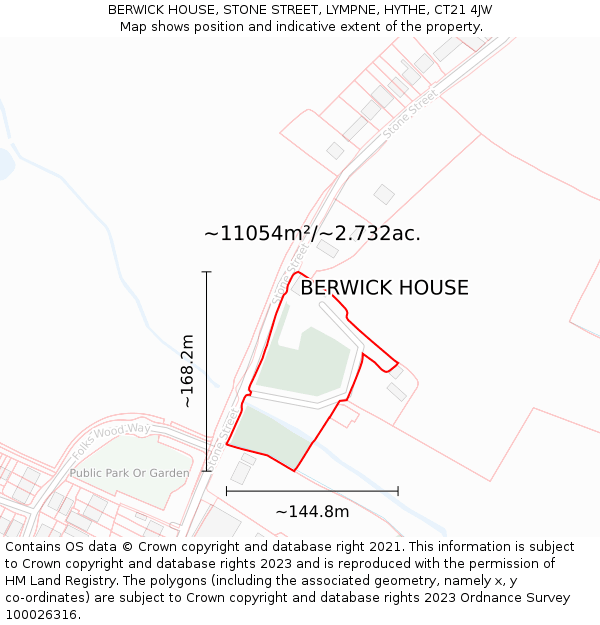 BERWICK HOUSE, STONE STREET, LYMPNE, HYTHE, CT21 4JW: Plot and title map