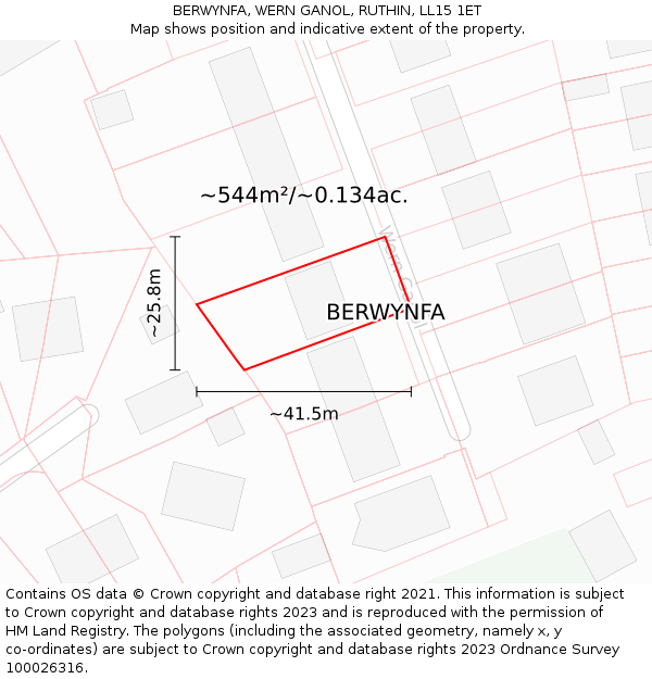 BERWYNFA, WERN GANOL, RUTHIN, LL15 1ET: Plot and title map
