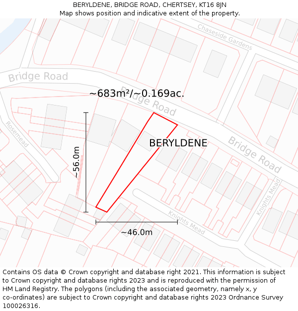 BERYLDENE, BRIDGE ROAD, CHERTSEY, KT16 8JN: Plot and title map