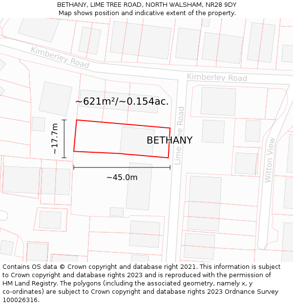 BETHANY, LIME TREE ROAD, NORTH WALSHAM, NR28 9DY: Plot and title map