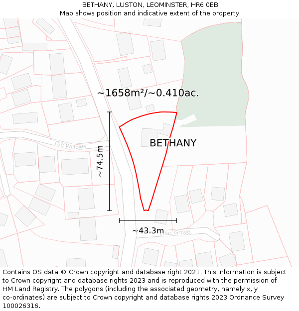 BETHANY, LUSTON, LEOMINSTER, HR6 0EB: Plot and title map