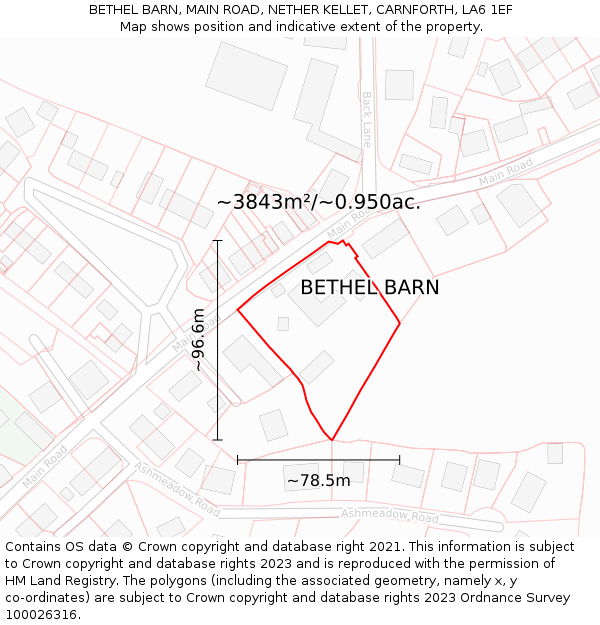BETHEL BARN, MAIN ROAD, NETHER KELLET, CARNFORTH, LA6 1EF: Plot and title map