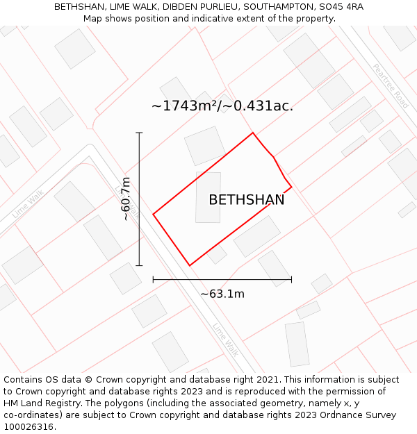 BETHSHAN, LIME WALK, DIBDEN PURLIEU, SOUTHAMPTON, SO45 4RA: Plot and title map