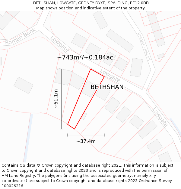 BETHSHAN, LOWGATE, GEDNEY DYKE, SPALDING, PE12 0BB: Plot and title map