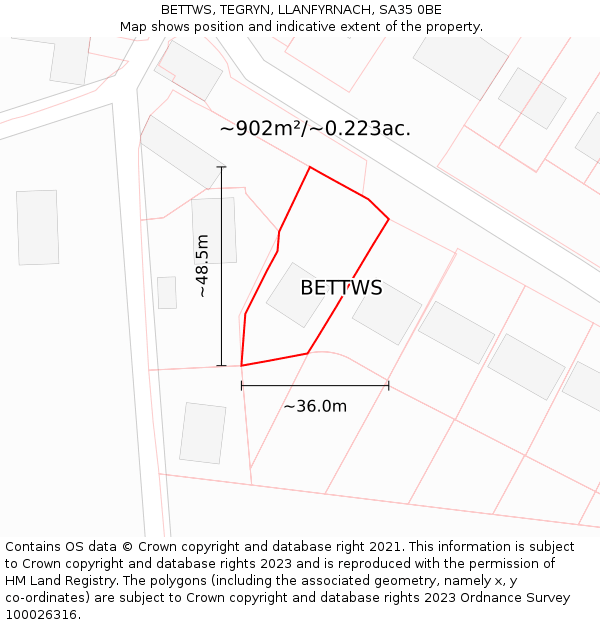 BETTWS, TEGRYN, LLANFYRNACH, SA35 0BE: Plot and title map