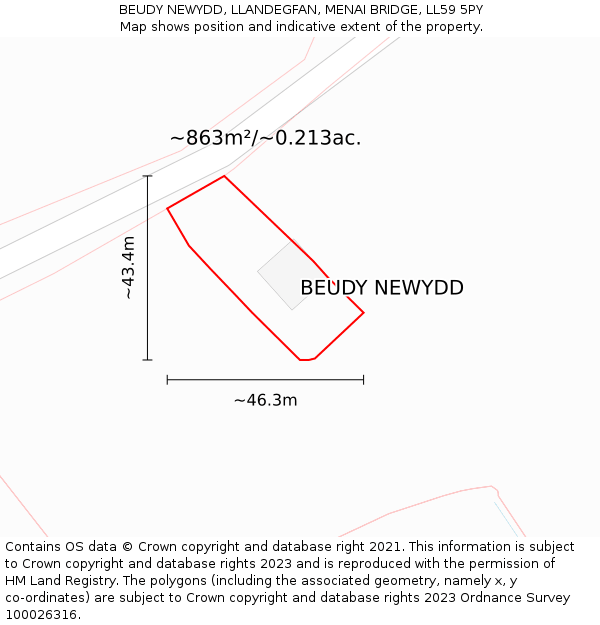 BEUDY NEWYDD, LLANDEGFAN, MENAI BRIDGE, LL59 5PY: Plot and title map