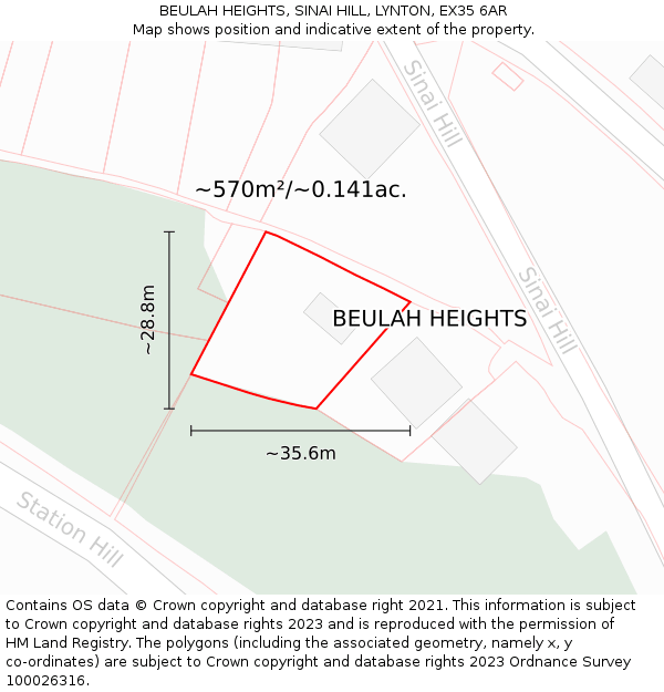 BEULAH HEIGHTS, SINAI HILL, LYNTON, EX35 6AR: Plot and title map