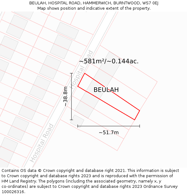 BEULAH, HOSPITAL ROAD, HAMMERWICH, BURNTWOOD, WS7 0EJ: Plot and title map