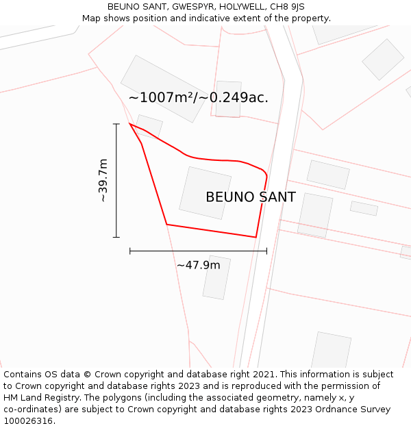 BEUNO SANT, GWESPYR, HOLYWELL, CH8 9JS: Plot and title map