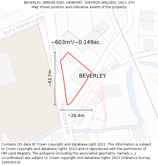 BEVERLEY, BRIDGE END, NEWPORT, SAFFRON WALDEN, CB11 3TH: Plot and title map