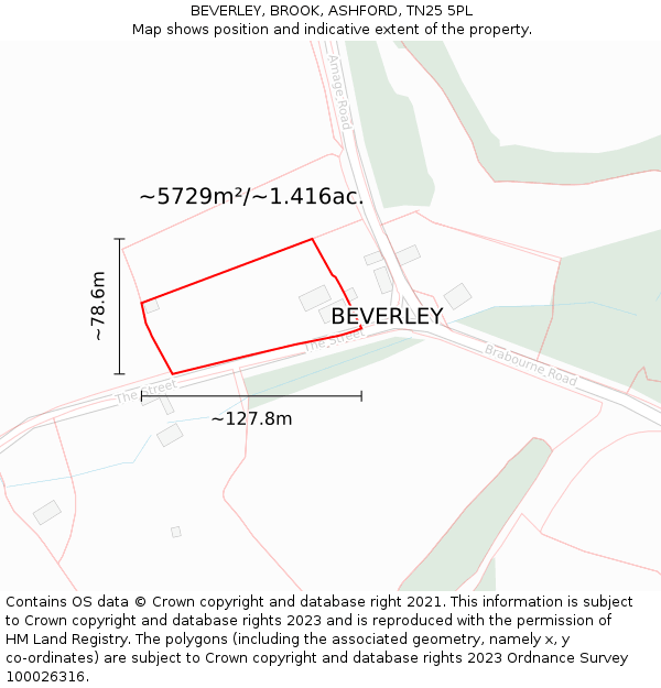 BEVERLEY, BROOK, ASHFORD, TN25 5PL: Plot and title map