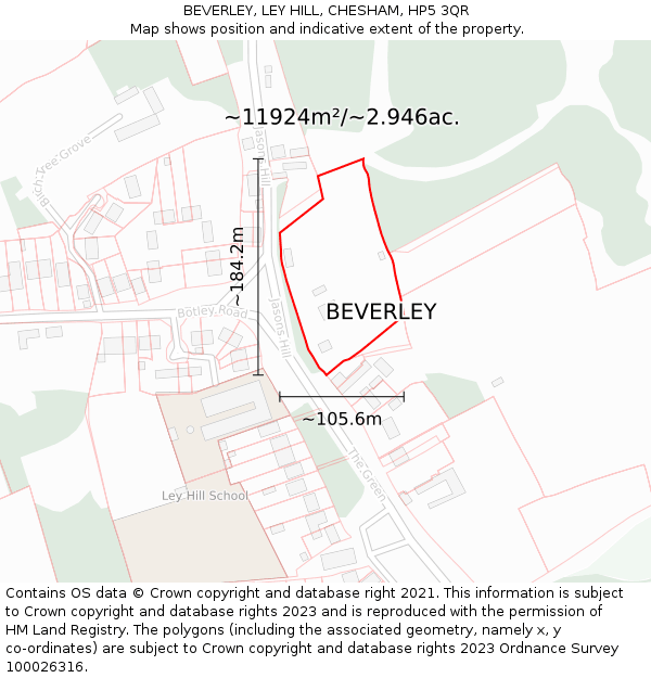 BEVERLEY, LEY HILL, CHESHAM, HP5 3QR: Plot and title map