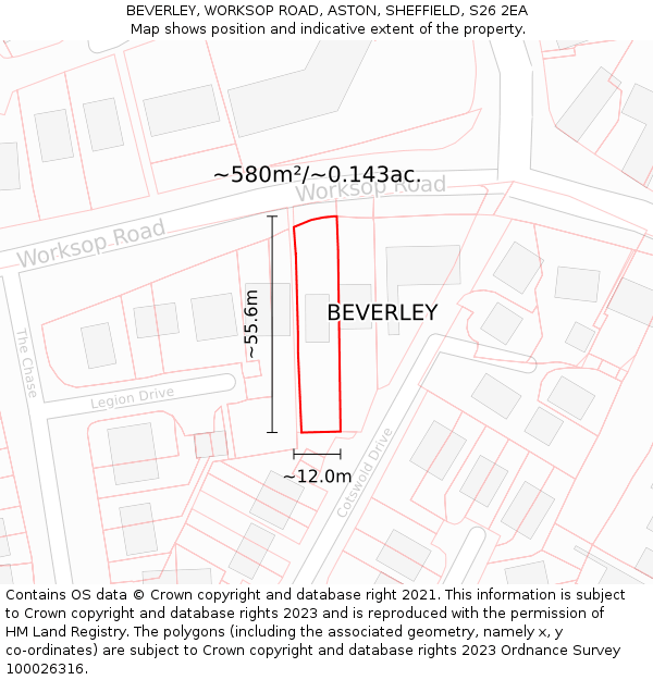 BEVERLEY, WORKSOP ROAD, ASTON, SHEFFIELD, S26 2EA: Plot and title map