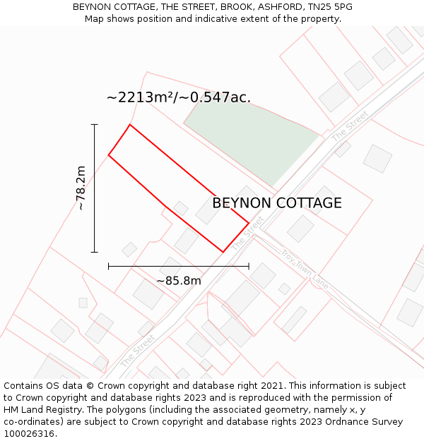 BEYNON COTTAGE, THE STREET, BROOK, ASHFORD, TN25 5PG: Plot and title map