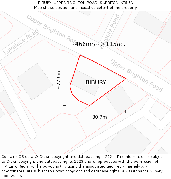 BIBURY, UPPER BRIGHTON ROAD, SURBITON, KT6 6JY: Plot and title map