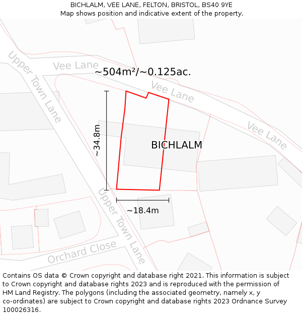 BICHLALM, VEE LANE, FELTON, BRISTOL, BS40 9YE: Plot and title map