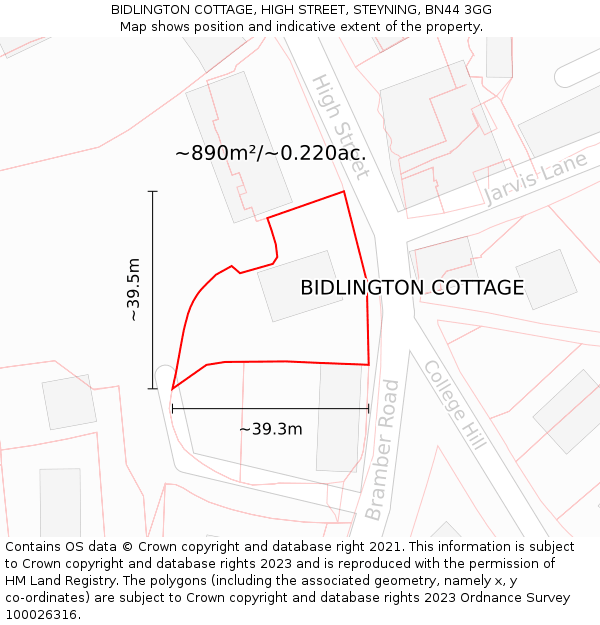 BIDLINGTON COTTAGE, HIGH STREET, STEYNING, BN44 3GG: Plot and title map