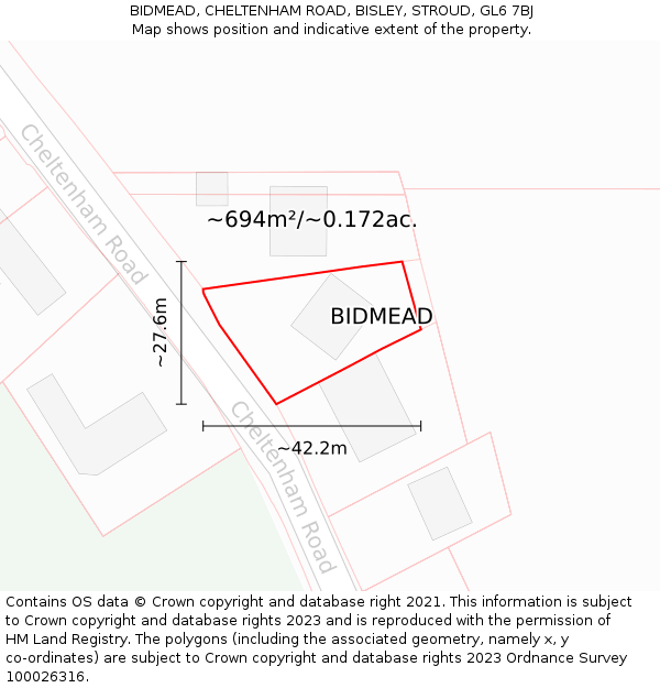 BIDMEAD, CHELTENHAM ROAD, BISLEY, STROUD, GL6 7BJ: Plot and title map