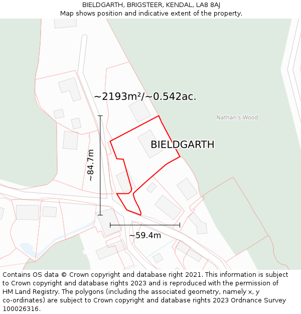 BIELDGARTH, BRIGSTEER, KENDAL, LA8 8AJ: Plot and title map