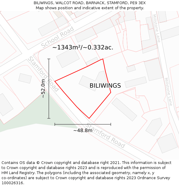 BILIWINGS, WALCOT ROAD, BARNACK, STAMFORD, PE9 3EX: Plot and title map