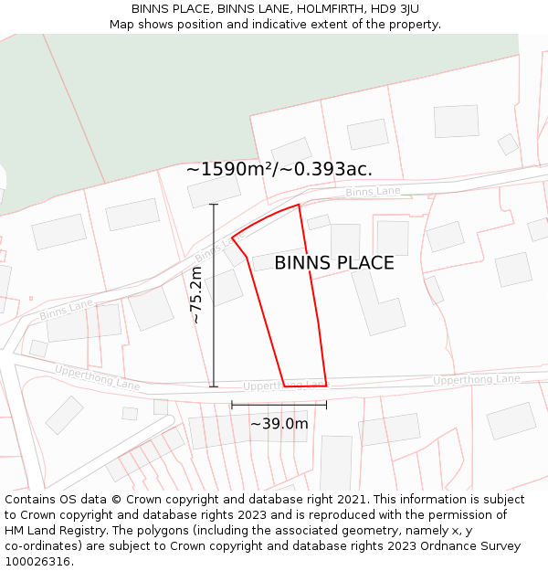 BINNS PLACE, BINNS LANE, HOLMFIRTH, HD9 3JU: Plot and title map