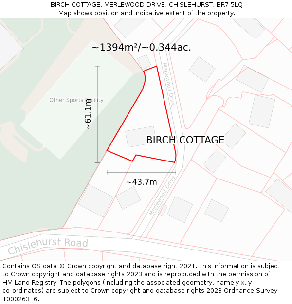 BIRCH COTTAGE, MERLEWOOD DRIVE, CHISLEHURST, BR7 5LQ: Plot and title map