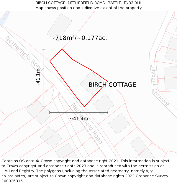 BIRCH COTTAGE, NETHERFIELD ROAD, BATTLE, TN33 0HL: Plot and title map