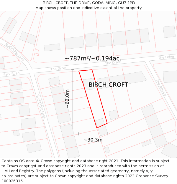 BIRCH CROFT, THE DRIVE, GODALMING, GU7 1PD: Plot and title map