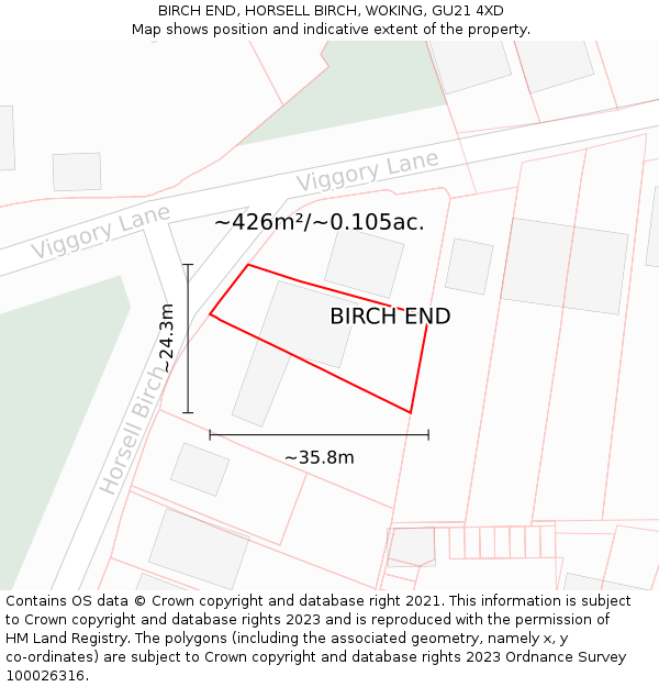 BIRCH END, HORSELL BIRCH, WOKING, GU21 4XD: Plot and title map