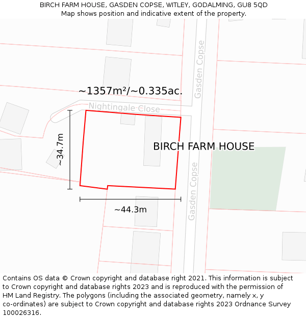 BIRCH FARM HOUSE, GASDEN COPSE, WITLEY, GODALMING, GU8 5QD: Plot and title map