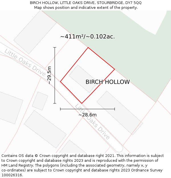 BIRCH HOLLOW, LITTLE OAKS DRIVE, STOURBRIDGE, DY7 5QQ: Plot and title map