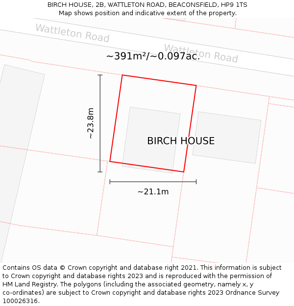 BIRCH HOUSE, 2B, WATTLETON ROAD, BEACONSFIELD, HP9 1TS: Plot and title map