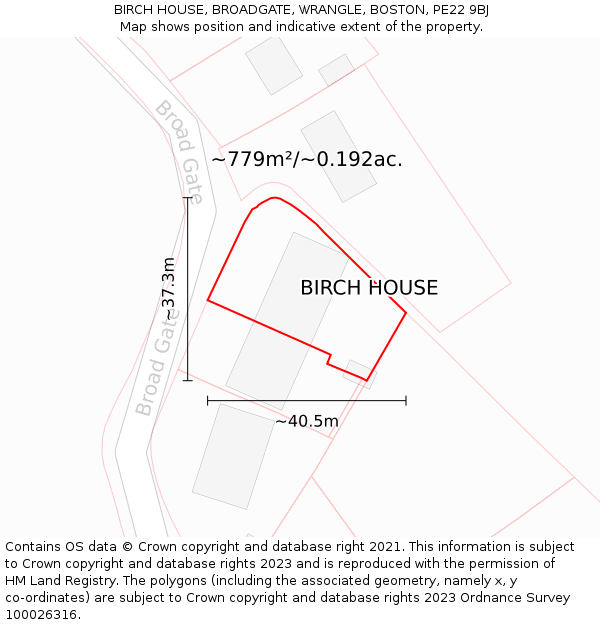 BIRCH HOUSE, BROADGATE, WRANGLE, BOSTON, PE22 9BJ: Plot and title map