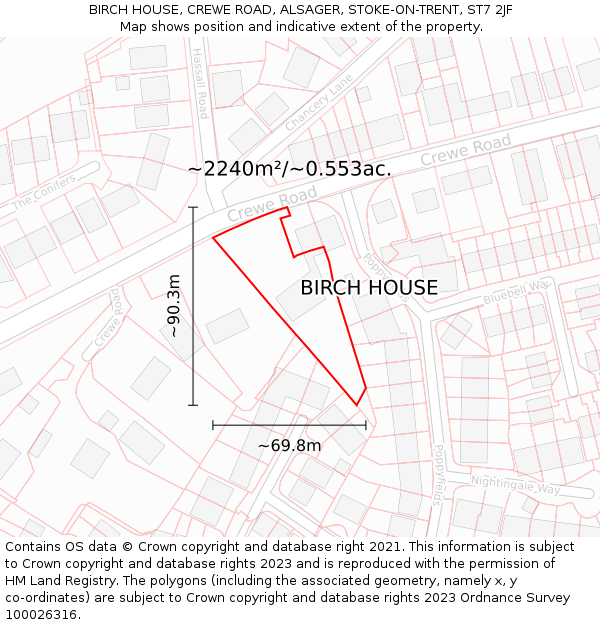 BIRCH HOUSE, CREWE ROAD, ALSAGER, STOKE-ON-TRENT, ST7 2JF: Plot and title map