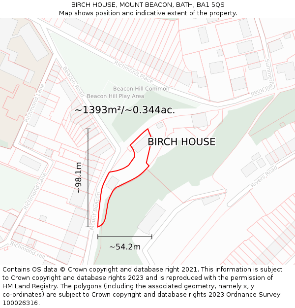 BIRCH HOUSE, MOUNT BEACON, BATH, BA1 5QS: Plot and title map