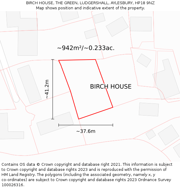 BIRCH HOUSE, THE GREEN, LUDGERSHALL, AYLESBURY, HP18 9NZ: Plot and title map