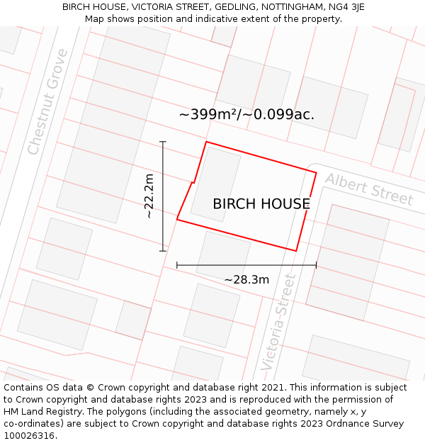 BIRCH HOUSE, VICTORIA STREET, GEDLING, NOTTINGHAM, NG4 3JE: Plot and title map