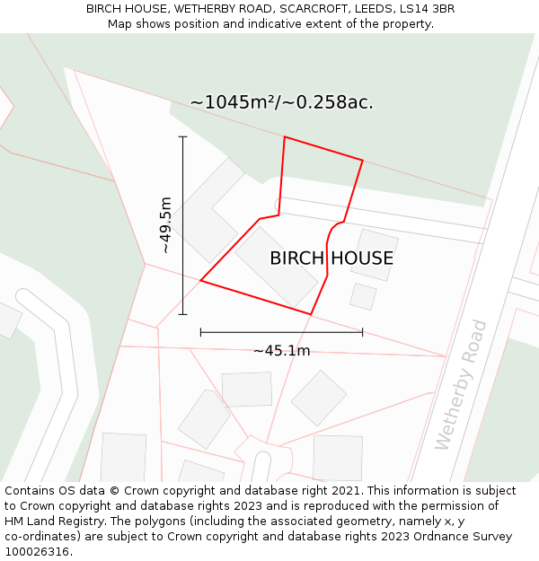 BIRCH HOUSE, WETHERBY ROAD, SCARCROFT, LEEDS, LS14 3BR: Plot and title map