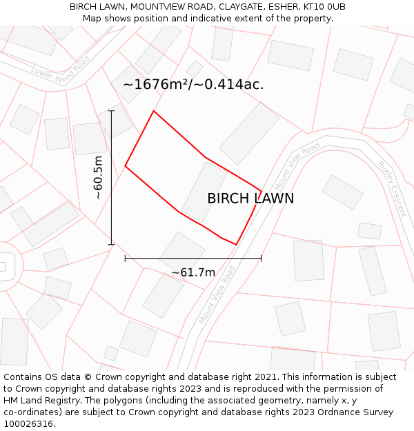 BIRCH LAWN, MOUNTVIEW ROAD, CLAYGATE, ESHER, KT10 0UB: Plot and title map