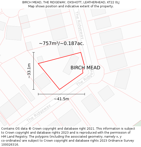BIRCH MEAD, THE RIDGEWAY, OXSHOTT, LEATHERHEAD, KT22 0LJ: Plot and title map
