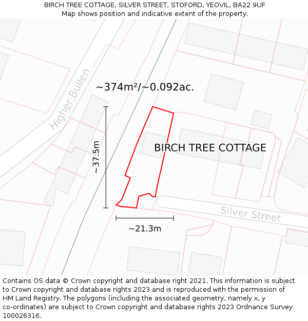 BIRCH TREE COTTAGE, SILVER STREET, STOFORD, YEOVIL, BA22 9UF: Plot and title map