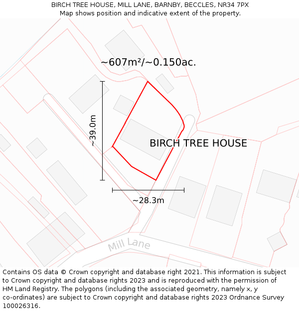 BIRCH TREE HOUSE, MILL LANE, BARNBY, BECCLES, NR34 7PX: Plot and title map