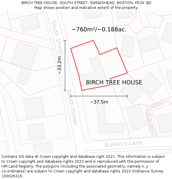 BIRCH TREE HOUSE, SOUTH STREET, SWINESHEAD, BOSTON, PE20 3JD: Plot and title map